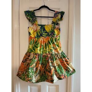 Farm rio, excellent condition, mini tiered jungle ruffle sleeve dress Size Small